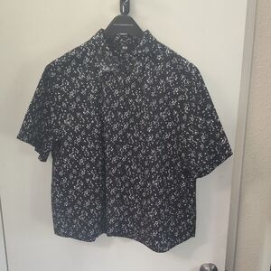 Uniqlo Black Blouse with White Floral Design
